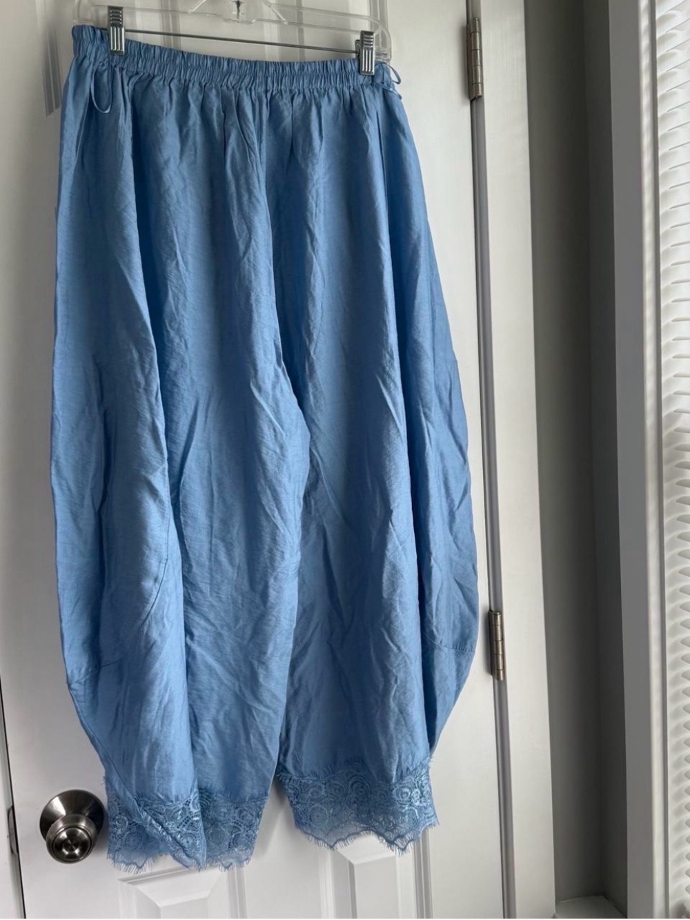 Anthropologie Sky Blue Wide-Leg Drawstring Pants with Lace Hem - Picture 7 of 7